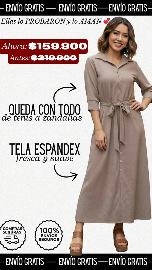 Vestido INDÚ –  tipo lino con diseño camisero